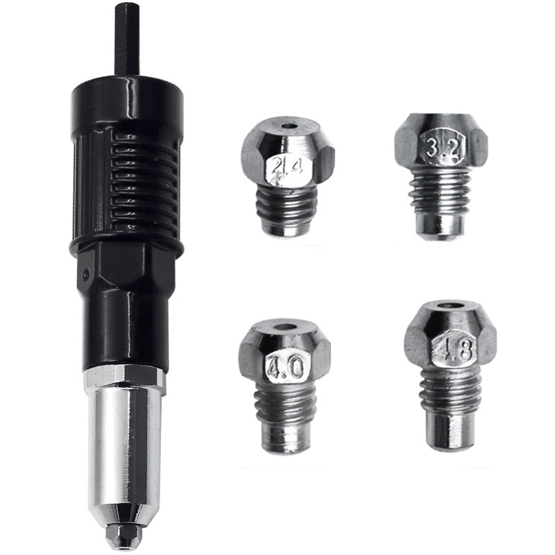Electric drill rivet machine grabs rivet gun head