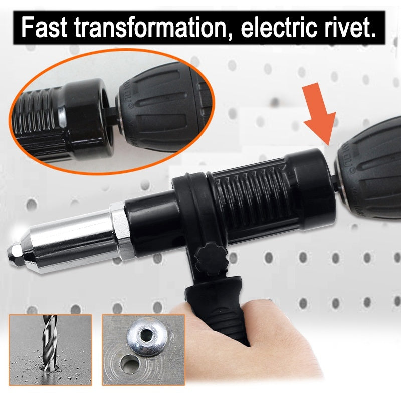 Electric drill rivet machine grabs rivet gun head